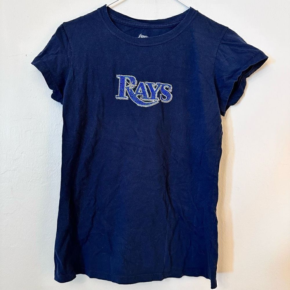 5th Ocean Tampa Bay Devil Rays Baseball Embellished Fan Cotton Tshirt Blue Large